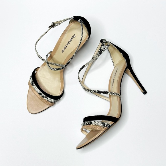 Alexandre Birman Snakeskin Black Suede Braided Strappy Sandals Heel Stilettos 38 - Picture 13 of 14